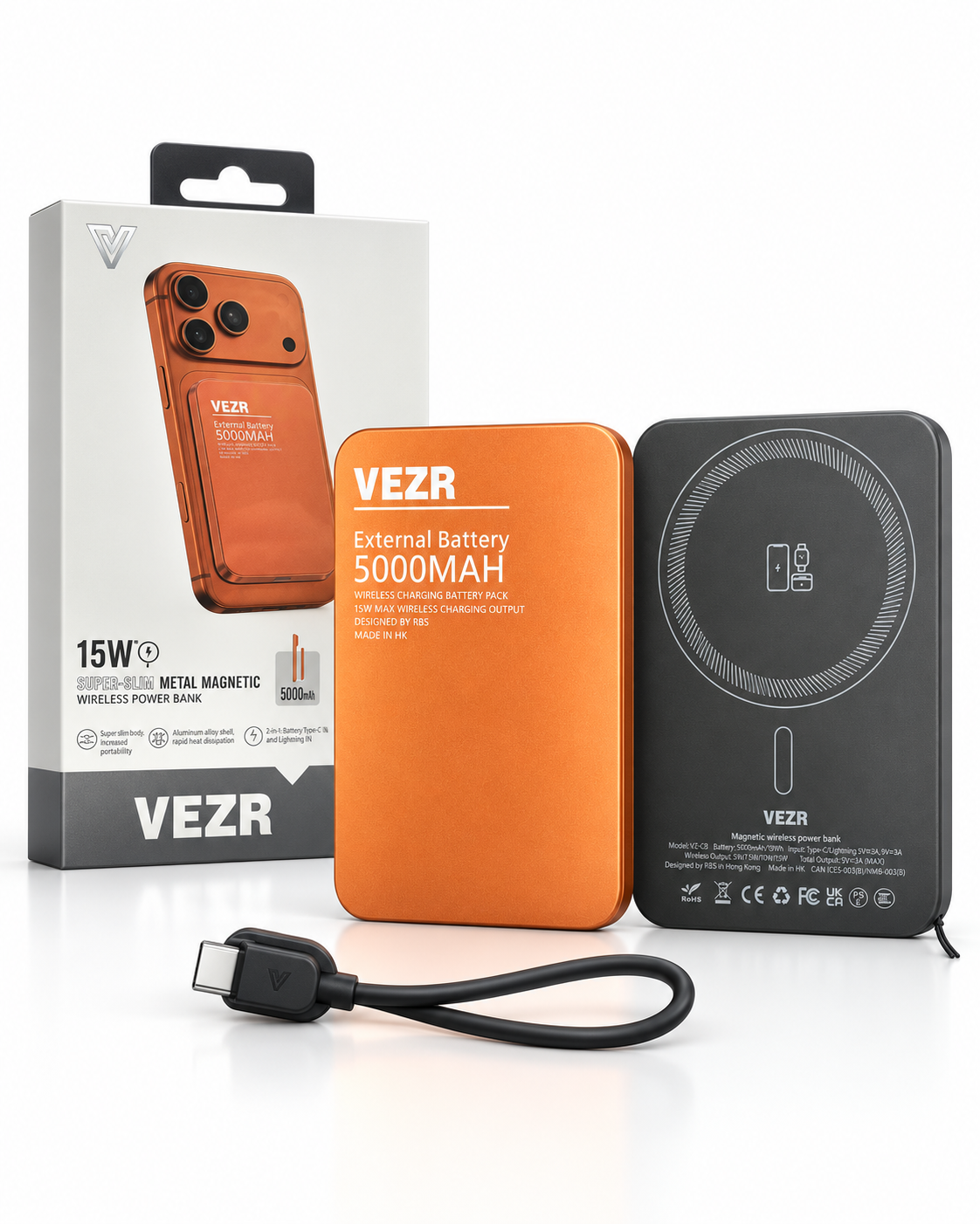 291662 BATERIA EXTERNA (5000MAH) VZ-C70 ORANGE 15W SUPER SLIM - Imagen 1